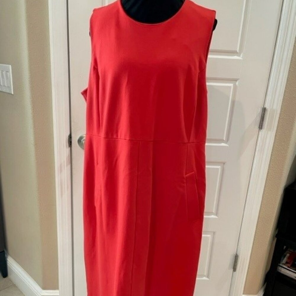 18W Land's End tomato red sleeveless sheath dress with pockets